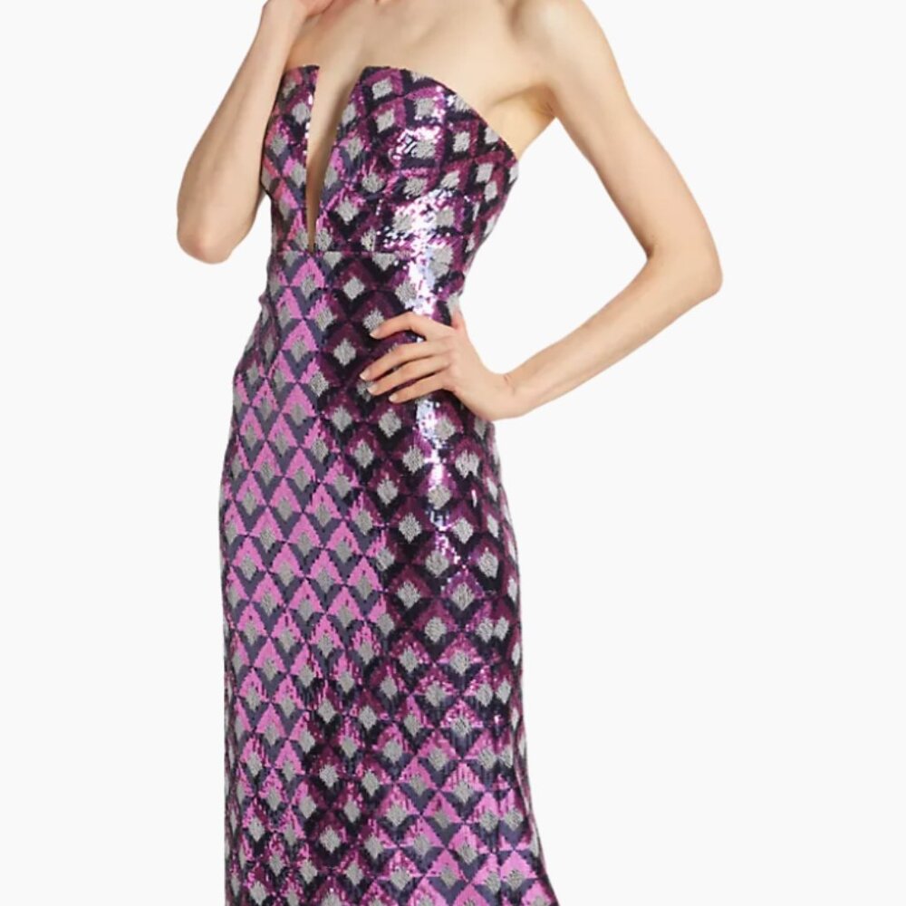 Ramy Brook Ramona Checkmate Sequined Strapless Gown Sz. O